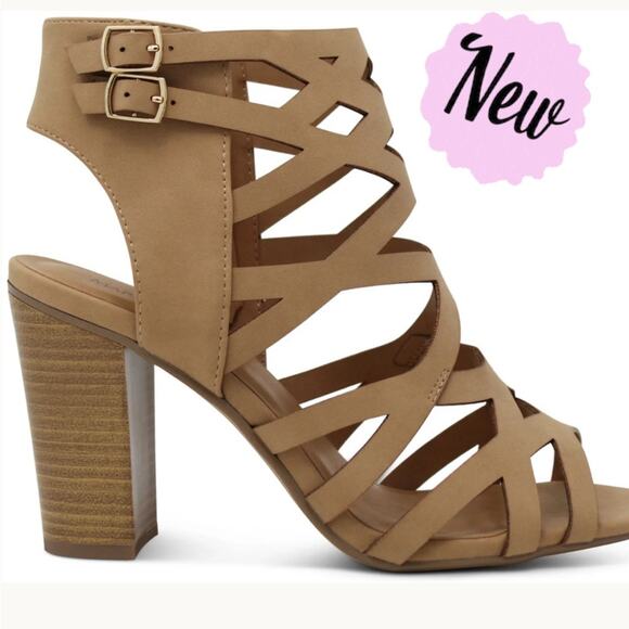 NEW Marco Women's Chic Tan Strappy Block Heel Ankle Sandals Size 7.5 - Picture 2 of 6